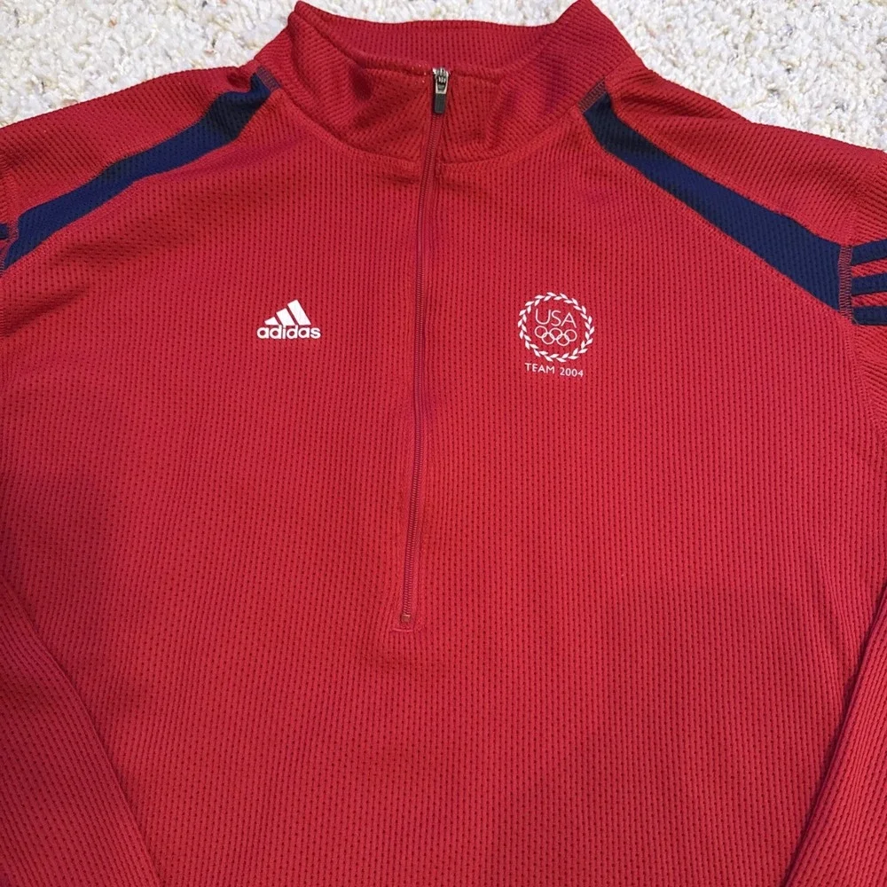 Vintage Adidas Pullover MENS M CLIMACOOL USA Olympics 2004‎ Quarter Zip Mesh Red